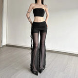 2025 Summer New Women's Sexy Hottie Lotus Side Design Folding Mesh Splicing Perspective Leisure
