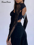 Hollow Out Black Sexy T Shirts Fashion Autumn Summer Long Sleeve Crop Tops Women Party 2022 Backless Y2k