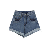 Women's Shorts Jeans Crimping High Waist Vintage Baggy Straight Casual Fashion Self Cultivation Denim Hot Pants