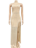 Sexy Rhinestone Crystal Irregular High Split Maxi Dress New Women Strap O Neck Bodycon Birthday Clubwear Long