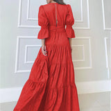 Spot 2025 Spring New Lady Fashion Temperament V Neck Long Sleeve In The Long