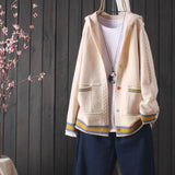 women's 2021 autumn new knitted cardigan pocket long sleeve hooded button sweater outer
