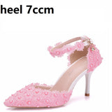 Cm White Lace Wedding Shoes Buckle Shoes Fine Heel Wedding Dress Bridal Shoes Women Sandals Annual