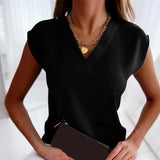 Simple Blouse Women Short Sleeve Office Lady Tops Mujer V-Neck Fashion Summer Casual 2023 Shirts Woman Clothes