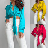 Spot 2025 New Fashion Temperament Lapel Long Sleeve Leakage Umbilical Shirt Short Female