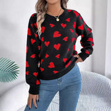 Shooting 2025 Autumn And Winter Casual Love Lantern Sleeve Sweater Valentine's Day Women's