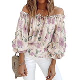 Off-shoulder Chiffon Blouse Street Women's Loose Printed Long-sleeved T-shirt