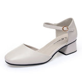 Square Head Spring And Autumn Shoes Mary Jane Hollow Single Shoes Thick Heel Buckle Low Heel Sexy Bag And Head Sandals