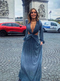 V-Neck Backless Hollow Out Dress 2022 Summer Women Long Lantern Sleeve Club Party Long Maxi Dresses Vestidos De Festa