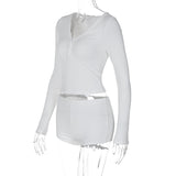 2024 Women's Sexy Low-Breast V-Neck Long-Sleeved Top Sports Style Shorts
