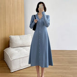 Autumn Winter Women's Long-Sleeved Sweater Outwear Cardigan Suit Collar Singles Breasted Knitted A-line
