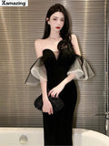 French Style Women Elegant Party Prom Black Dress Female Fashion Sexy Spaghetti Strap Chic Clothes