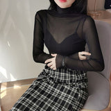 Autumn Women's Sexy See-Through Mesh Blouse Female Long Sleeve Transparent Elegant Shirt Fashion Women