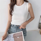 Mujer Black Tank Tops Women Summer Top Elasticity White Knitted Striped Casual Womens Clothes Camiseta Haut Femme