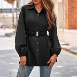 Autumn And Winter Women's Wear 2025 Fashion New Solid Color Shirt Collar Single Breasted Belt Shirt Coat