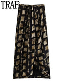 Knot Long Skirts For Women Fashion 2023 Printed Vintage Skirt Woman Mid-Waist Slit Skirt Sets Elegant Women's