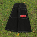 Jeans Mens Hip Hop Retro Letter Embroidery Washed Baggy Denim Pants New Straight Casual Loose Wide Leg Trouser