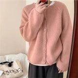 Zingj New Loose And Comfortable Round Collar Long Sleeve Solid Color Sweater Coat Female Korean Soft Waxy Knit Cardigan Jacket Female-Outfit