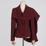 Personality Blazer Female 2025 Autumn Fashion Wind New Splicing Design Sense Red Shawl Small
