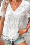 Lace Blouse Women Fashion Short Sleeve Summer Sweet Hollow Out White Shirt Women Tops Casual Loose Clothing Blusas