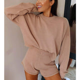 Apple Two Piece Women's Top and Pants Fall Crew Neck Solid Color y2k short Knit Sweater Fashion Loose Tracksuit women