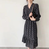 Zingj Ripe Wind Small White Dress Covers The Belly Dress Foreign Style Dress French Grandiflorum Retro Autumn High Waist Hepburn Floral Skirt-Outfit