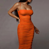 Women Fashion Summer Sleeveless Bodycon Mesh See Through Soild Color Long Dress Sundress 2021 Female Clothing