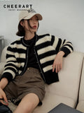 Striped Sweater Cropped Cardigan Knitwear Long Sleeve Button Up Cardigan Autumn Winter Clothes Women 2022