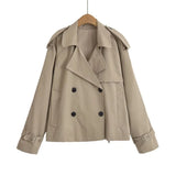 New Collar Double Buckle Loose Short Version Of The Wind Coat Woman
