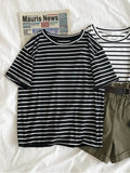 Short Sleeve Korean O-Neck Casual Fashion Shirt Camiseta Feminina Tops T Shirt Women Solid Color Striped Punk
