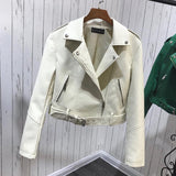 Spring Women Faux Soft Leather Jacket Short Coat Pu Motorcycle Zipper Punk Leather Jacket Black White Green