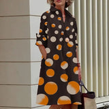 Long Sleeve Loose Party Dresses Autumn New Turn Down Collar Button-up Shirts Dress Women Office Casual Solid Midi