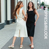 2021 Summer Korean Style Deep V Neck Midi Dresses Woman Slim Sleeveless Tank Dress Elegant Ladies