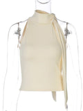 High Collar Tie Up Top-Outfit