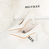 Zingj Fashion Simple Thin Heel Ultra High Heel Lacquer Leather Shallow Mouth Pointed Sexy Nightclub Show Thin Women's Single