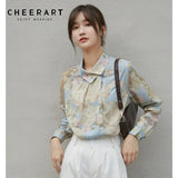 Vintage Floral Print Korean Blouse Women Long Sleeve Top Button Up Skew Collar Shirt Fall 2020 Ladies Top