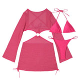 2024 New Special Net Snipeg Empty Drawstring Strap Swimsuit Bikini Three-Piece