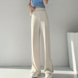 2022 Summer Women's Wide Leg Pants Korean High Waist Loose Casual Pants Woman Comfortable Cool Split Straight
