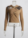 Temperamental Socialite Bottom Shirt 2025 Autumn New Shoulder Hollow Kink Design Slim Short Jacket
