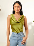New Summer Satin Heap Collar Solid Color Sleeveless Vest Sleeveless