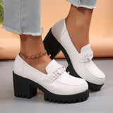 New British Retro Fashion Thick-Soled Small Leather Shoes Waterproof Table Thick High Heel Large Size Women's Singles Shoes
