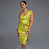 Shoulder Party Dress 2022 Women Yellow Bodycon Dress Elegant Sexy Ruffle Evening Club Dress High Quality Summer