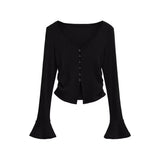 Zingj Fashion Women's Fashion Autumn And Winter New Spice Girl V-Neck Single-Breasted Flared Sleeve Knitted Cardigan Slim