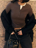 Buttoned Long Sleeve Solid Top- Outfit