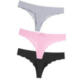 3Pcs Sexy G String & Thongs Women's Set Panties Solid Female Underwear Mid-Rise Silky Ladies Briefs Comfort Seamless