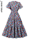 Summer Women Pin Up Flower Print Casual Party Dress Short Sleeve Retro Robe 60s 50s Vintage Rockabilly Swing Dress
