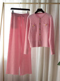 Women Knitted Tracksuit 2024 Autumn Winter Round Neck Loose Cardigan Sweater + Wide Leg Trousers 2 Piece Set Casual Outfits