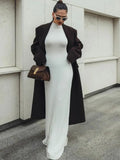 Knitted Turtleneck Pleated Tank Maxi Dress- Outfit