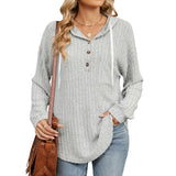 Zingj Autumn And Winter New Hooded Draw Rope Button Hole Strip Long Sleeve Hoodie Top-Outfit