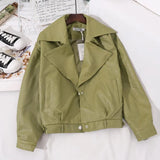2021 Loose Pu Leather Batwing Sleeve Vintage Leather Jacket Street Casual Outwear Ladies Biker Leather Coat